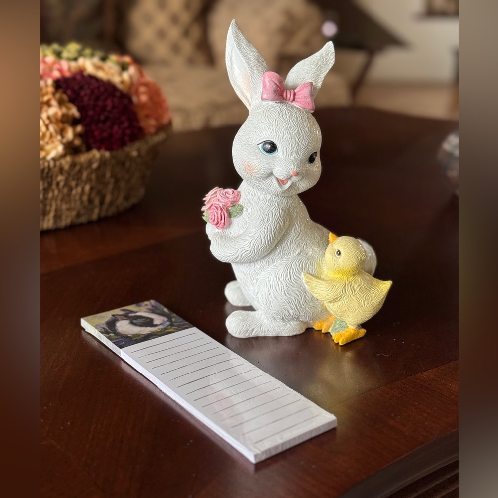 RAZ Imports Easter Bunny and Chick Statue
and
Primitives by Kathy Bunny Notepad